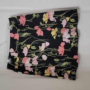 Rafaella Petites Size 12P Black Floral Print Skirt, Gently Used Condition